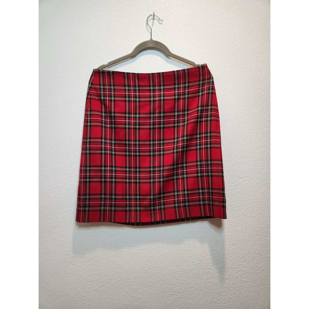 Talbots Petites Red Plaid Tartan Pencil Skirt Size 4P Lined Holiday Office Wear